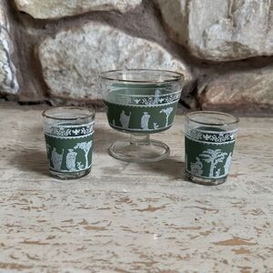 Set of Jeanette glass hellenic Wedgwood shot glasses + sorbet cup green